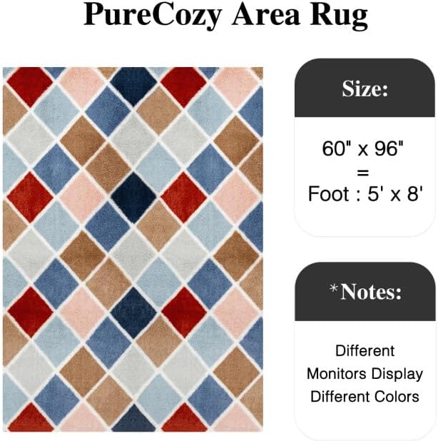 5x8 Checkered Rug for Bedroom Rainbow Modern Soft Area Rug Fluffy Non-Slip Carpet for Living Room Playroom Home Aesthetic Decor
