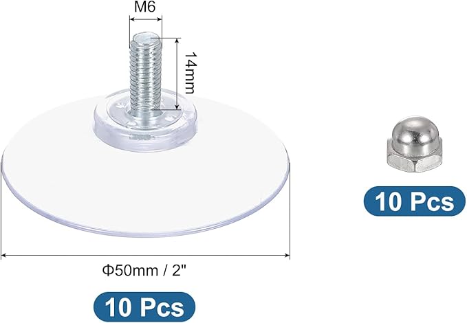 uxcell 10 Packs Suction Cups for Glass 50mm/2" Dia Clear PVC Window Glass Suction Sucker Pads with M6 x 14mm Screw for Window Bathroom Door Glass Wall Car Sun Shade