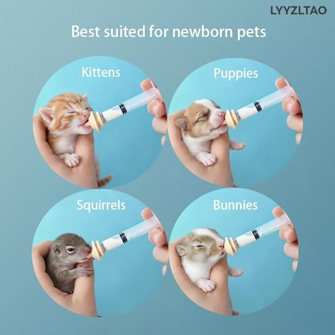 Pet Nursing Kit - 3 Pack 3ml Feeding Syringes with 3 Silicone Nipples | Reusable Hand Feeding Supplies for Newborn Kittens, Puppies, Squirrels, Rabbits & Small Animals | Anti-Choke Safety Design