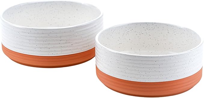 SPUNKYJUNKY Ceramic Dog Bowls 2 Pack, 8.3'' Dog Food Water Double Feeding Bowls Non-Slip for Large Sized Breed Microwave Dishwasher Safe - 60 OZ, 2pcs, Pattern White