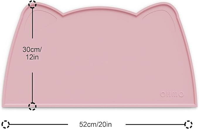 OHMO - Cat Food Mat, Silicone Pet Feeding Mat for Floor Non-Skid Waterproof Dog Water Bowl Tray, Easy to Clean Pet Placemat (Pink, 20 * 12'')