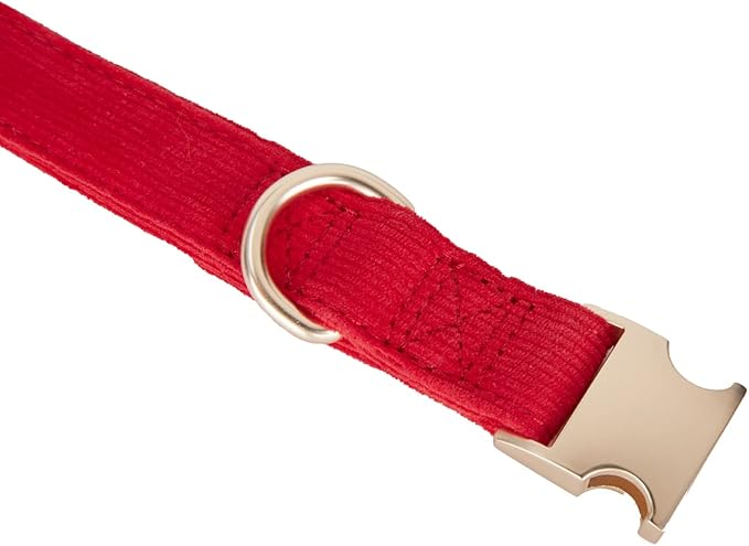 Soft Corduroy Fibric Dog Collar with High Grade Metal Buckle, for Medium Dogs.(Red,Medium:12-19")