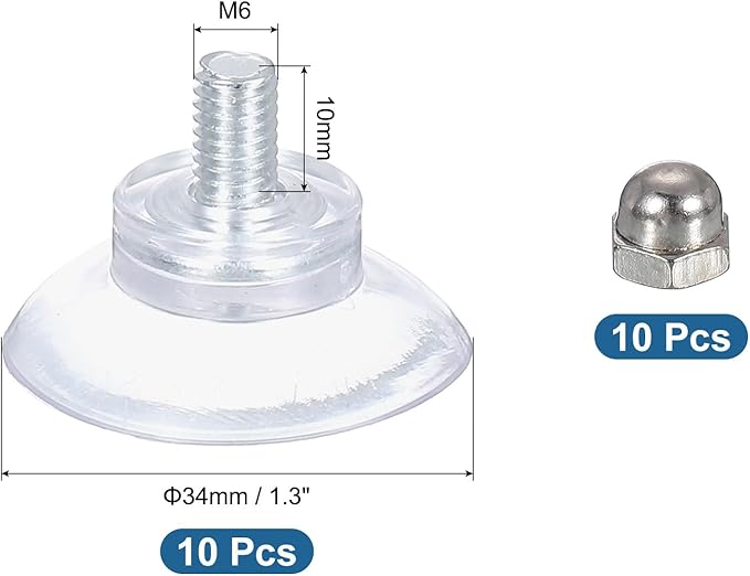uxcell 10 Packs Suction Cups for Glass 34mm/1.3" Dia Clear PVC Window Glass Suction Sucker Pads with M6 x 10mm Screw for Window Bathroom Door Glass Wall Car Sun Shade