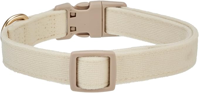 Soft Corduroy Fibric Dog Collar, Quick Side Release Buckle, for Medium Dogs.(White,Medium:12-19")