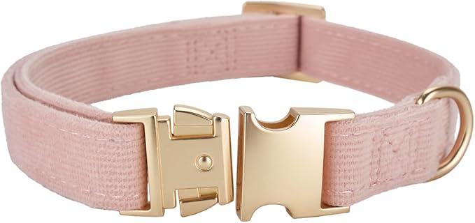 Soft Corduroy Fibric Dog Collar with High Grade Metal Buckle, for Small Dogs(Light Pink,Small:10-15")