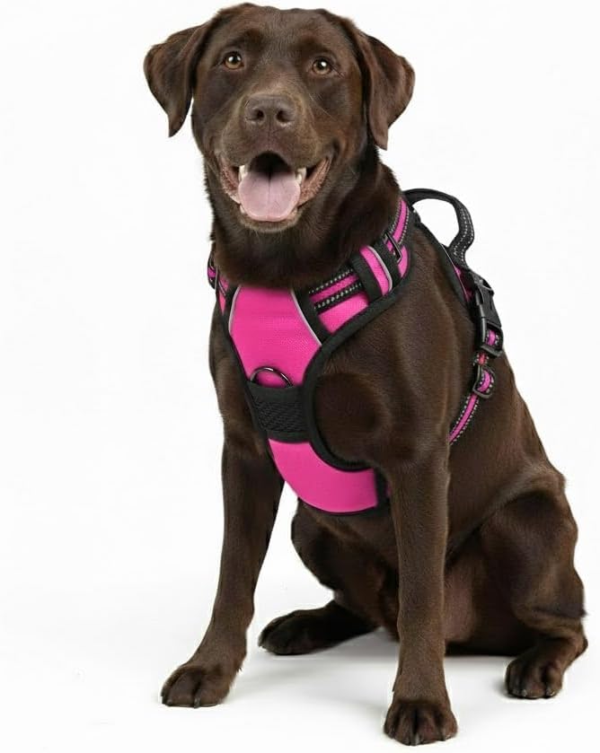 No Pull Dog Harness, Reflective Comfortable Vest Harness with Front & Back Easy Control Handle Adjustable Soft Padded Pet Vest for Small to Large Dogs(Rose,XL)