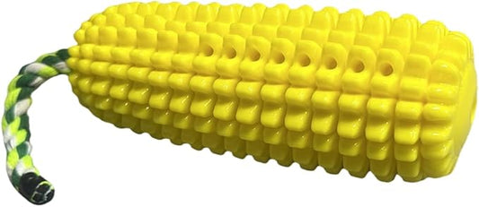 FJ Four Joys Corn-Shaped Dog Chew Toy, Squeaky Toy, Dog Toothbrush, Tough and Interactive Toy for Small, Medium and Large Dogs (Yellow wih Squeaky Toy)