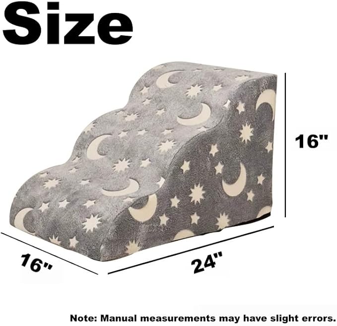 Dog Cat Stairs, Non-Slip Stable Indoor Glow in The Dark Dog Steps, Small Medium Large Pet 3-Step Ramp for Bed, Couch, Height 16"
