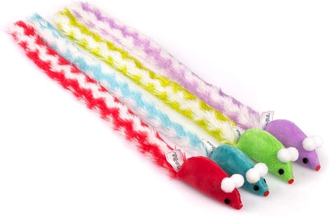 CHIWAVA 4 Packs 15 Inch Long Soft Plush Cat Toys Mice with Rattle Rustle Sound Small Mouse Activity Interactive Toy