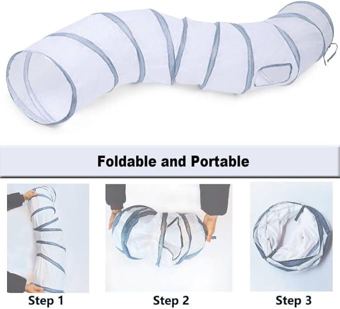 Cat Tunnel Tube Toys，Tunnels for Indoor Cats, S-Shape White Collapsible Interactive Toy with Balls for Rabbits, Kittens, Ferrets, Puppy