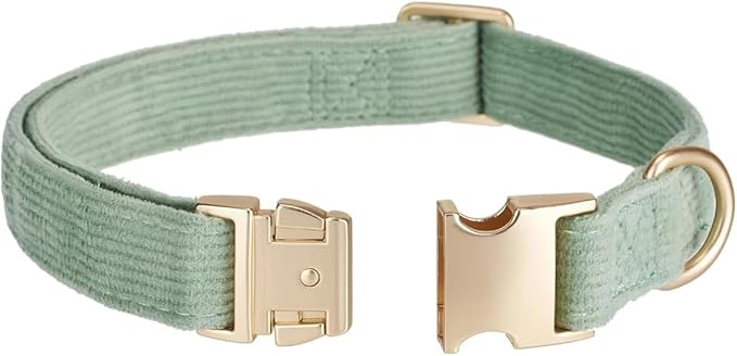 Cotton Fibric Dog Collar with High Grade Metal Buckle, for Medium Dogs(Light Green,Medium:12-19")