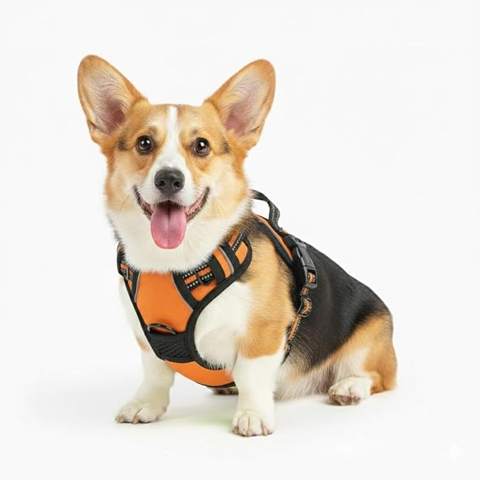 No Pull Dog Harness, Reflective Comfortable Vest Harness with Front & Back Easy Control Handle Adjustable Soft Padded Pet Vest for Small to Large Dogs(Orang,M)