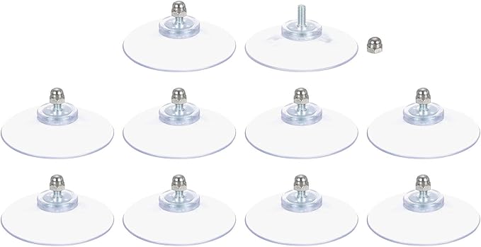 uxcell 10 Packs Suction Cups for Glass 50mm/2" Dia Clear PVC Window Glass Suction Sucker Pads with M4 x 8mm Screw for Window Bathroom Door Glass Wall Car Sun Shade