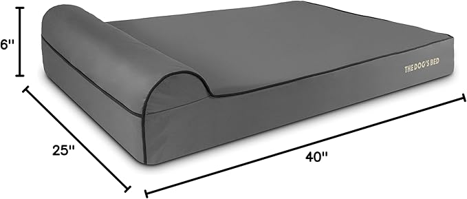 The Dog’s Bed Orthopedic Memory Foam Dog Bed with Headrest, Oxford Fabric, Grey with Black Trim, XXL, 6-Inch