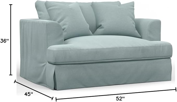 Sunset Trading Newport Slipcovered 52" Wide Chair and A Half with Ottoman | Liquid/Stain Resistant Ocean Blue Performance Fabric | Down-Filled Deep-Seated Oversized Living Room Armchair with 2 Pillows