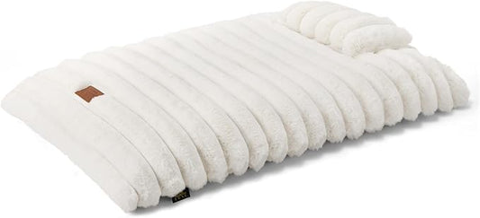 Town & Country Luxe CuddleTown Ribbed Bubble Stripe Pillow Crate Mat Pet Bed, Machine Washable Cover, Soft & Calming, Non-Slip Bottom, Cream, Medium 35"x24"x3"