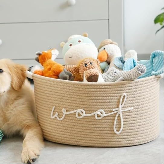 Triangle Pet Toy Basket Woven Puppy Bin -Durable Handle Storage Box for Organizing Dog Toys, Blankets & Accessories