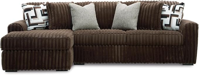 Signature Design by Ashley Midnight-Madness Casual 2-Piece Sectional Sofa with Chaise and Reversible Seat Cushion, Accent Pillows Included, Soft Jumbo Corduroy, 92" W x 41" D x 40" H, Dark Brown