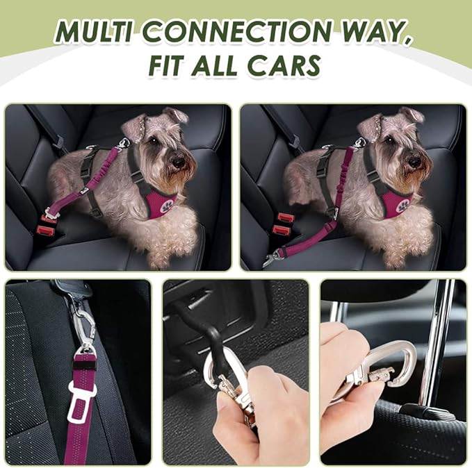 Lukovee Dog Seat Belt for Car, Adjustable Dog Car Harness for Large Medium Small Dogs, Soft Padded & Breathable Mesh Dog Seatbelt with Car Strap and Carabiner (Rose,L)