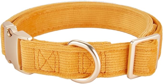 Soft Corduroy Fibric Dog Collar with High Grade Metal Buckle, for Medium Dogs.(Orange,Medium:12-19")