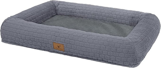 Plush Orthopedic Dog Bed for Medium Large Dogs, Memory Foam Bolster Sofa Bed with Removable Washable Cover, Waterproof Lining & Non-Slip Bottom (Grey-L)
