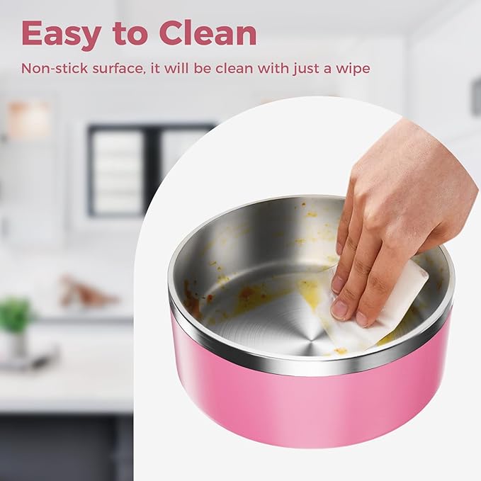 Dog Bowl, Stainless Steel Dog Food and Water Bowl with Non Slip Quiet Bottom, Easy to Clean, Dishwasher Safe, 64oz, Pink