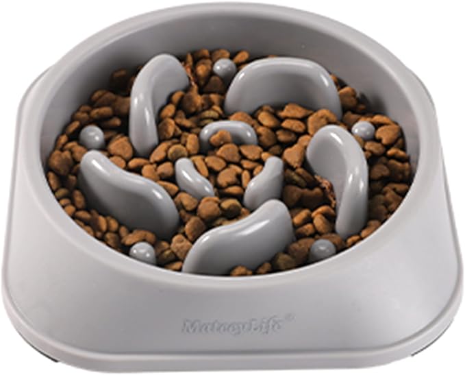 MateeyLife Slow Feeder Dog Bowls, Anti-Choking Puzzle Dog Food Bowls, Anti-Slip Interactive Feeding Slow Down Eating, Bloat Stop Maze Dishes for Medium Large Breeds Gray