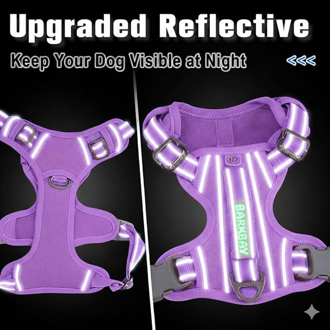 BARKBAY Dog Harness No Pull Oxford with ID Tag Pocket - Heavy Duty, Reflective, Easy Control for Large Dogs(Violet Purple Oxford,M)