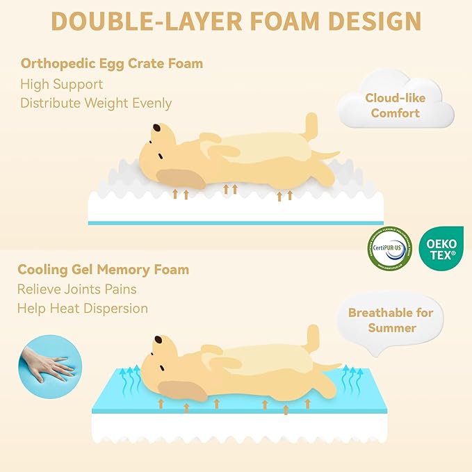 Orthopedic XL Dog Beds, Waterproof Memory Foam Big Pet Bed for Extra Large Sized Dogs 45x35Inch, Non-Slip Bottom and Egg-Crate Foam Dog Couch Bed with Washable Removable Cover, Brown