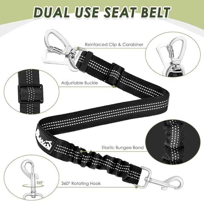 Lukovee Dog Seat Belt for Car, Adjustable Dog Car Harness for Large Medium Small Dogs, Soft Padded & Breathable Mesh Dog Seatbelt with Car Strap and Carabiner (Black,XXS)
