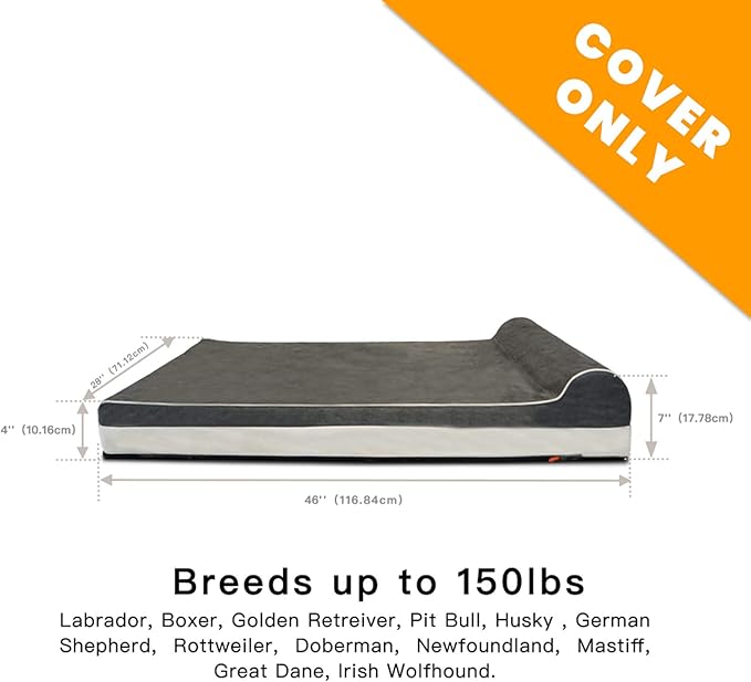 Laifug Large Pet/Dog Bed Removable Washable Cover (Jumbo Replacement Cover (46"x28"x8") Grey)