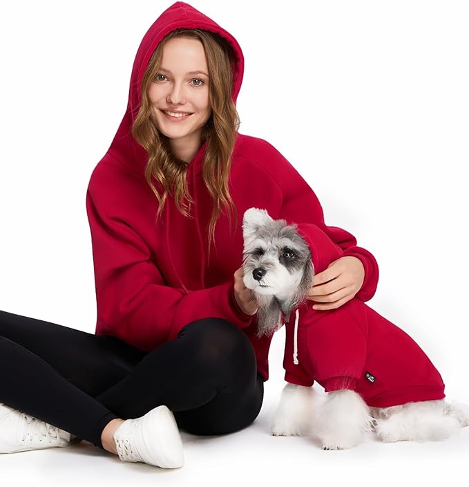 XPUDAC Matching Hoodie for Dogs and Humans Womens Hoodie Oversized Fleece Sweatshirts Long Sleeve Sweaters Pullover Fall Winter Clothes with Pocket, Red, X-Large