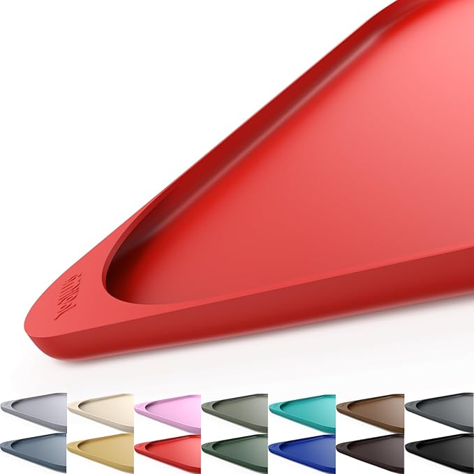 Silicone Pet Food Mat with Raised Edge for Food and Water Bowl, Dog Feeding Mats, Cat Food Trays for Floor Waterproof, Rubber Tray for Dogs and Cats, 22 x 14 x 0.8 Red