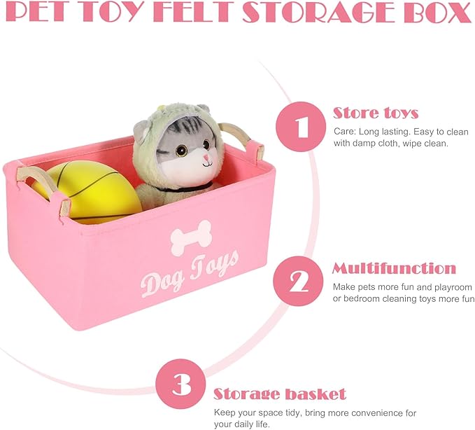 Pet Toy Storage Box Felt Organizer with Wooden Handles 15.35 Inch Square Container for Household Pet Toy Collection and Sundries Storage