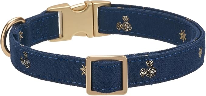 Cotton Fibric Dog Collar with High Grade Metal Buckle, for Medium Dogs(Dark Blue,Medium:12-19")
