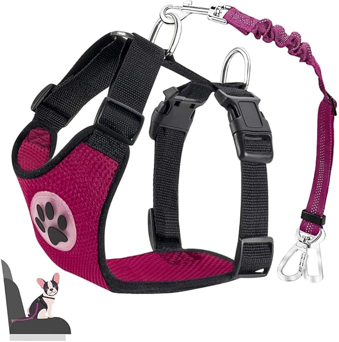Lukovee Dog Seat Belt for Car, Adjustable Dog Car Harness for Large Medium Small Dogs, Soft Padded & Breathable Mesh Dog Seatbelt with Car Strap and Carabiner (Rose,L)