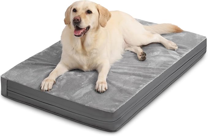 Vonabem Waterproof Dog Bed Large Medium Sized Dogs - Outdoor Orthopedic Crate Pad, Washable Pet Beds Removable Cover, Egg Crate Foam Support, Durable Anti-Slip Kennel Pads 35"x22", Gray