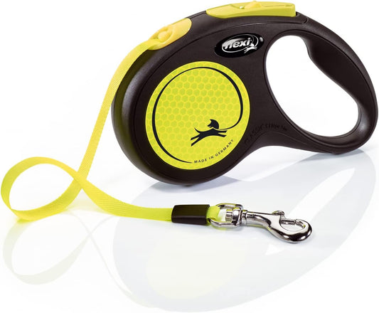 FLEXI® Neon Tape Retractable Dog Leash, Small, 16 ft - Neon Yellow/Black German engineered, original flexi leash, durable quality for dogs up to 33 lbs, tangle-free, walking, reliable brake system