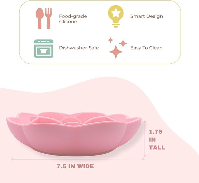 Hanara Sillicone Slow Feeder Dog Bowls & Lick Mat with Suction Bottom | Rose Petals Design | Promotes better digestion, prevent choking | Dish Washer Safe | Great Size For All Breed (Rose Quartz Pink)