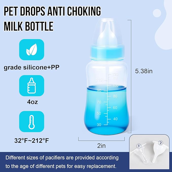 ASEVAT 4 oz 3PackPet Feeding Bottle, Anti-Choking Puppy Feeder Design,with 3pcs Replaceable and Reusable Silicone Nipples for Feeding Puppies, Kittens, Small Animals
