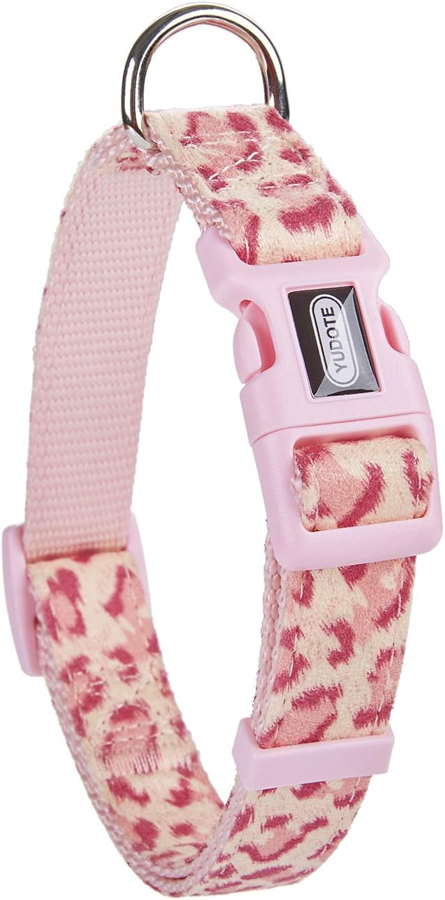 Fancy Pink Leopard Dog Collar Flocking Fabric Cheetah Scent Premium Soft and for Puppy,Middle and Big Dogs(Neck:10"-15",Pink Leopard)