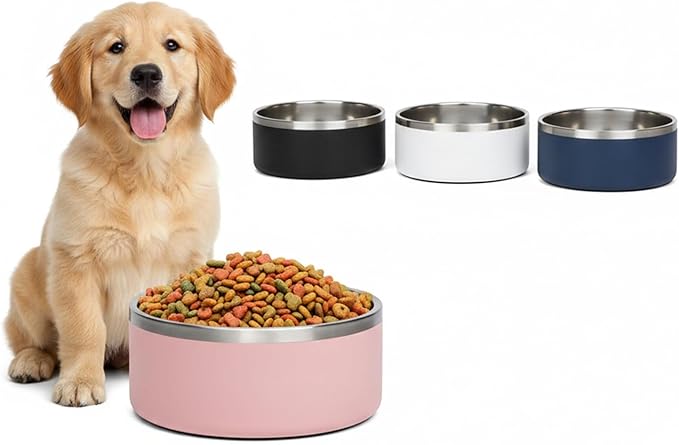Dog Bowls, Stainless Steel Dog Food and Water Bowl for Small to Large Breed, Anti-Slip, Dishwasher Safer, Rust-Resistant, Easy to Clean, Weighted Durable Metal Bowl (Pink, 40 oz)