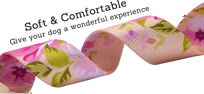 Dog Collar and Leash Set with Bohemia Floral Tribal Geometric Patterns - Soft Ethnic Style Collar Adjustable for Small Medium Large Dogs(Pink Rose Set,S)