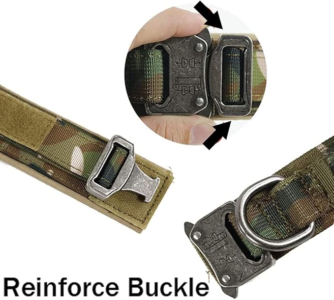 Xqpetlihai Tactical Dog Collar Adjustable Military Nylon Dog Collar with Control Handle and Heavy Duty Metal Buckle for Medium and Large Dogs (Camo,M)