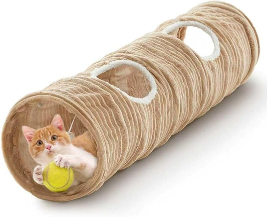 Cat Tunnel for Indoor Cats,Cats Toys Collapsible Tunnel Straight Tube with a Fun Ball and 2 Holes,Cat Play Tunnels,for Rabbits, Ferrets, Puppies & Small Pets,Diameter 9.8 Inch