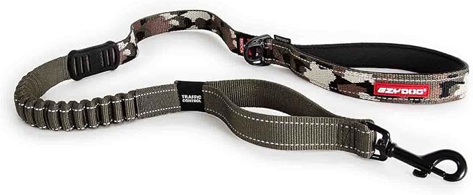 EzyDog Zero Shock Dog Leash - Shock Absorbing Bungee Leash for Dogs That Pull or Excite - Dual Handle and Reflective for Large, Medium, or Small Dogs (48-Inch, Green Camo)