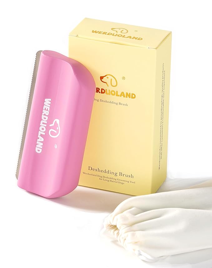 Gentle Deshedding Brush for Short, Medium & Long Hair Dog——Wooden Handle, Ergonomic Pet Deshedding Grooming Tool (pink)