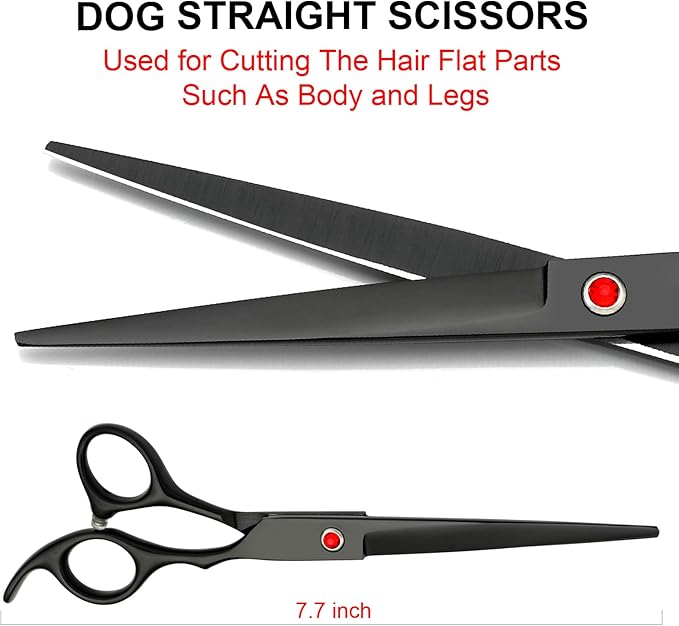 Professional Dog Grooming Scissors Kit Black 6 in 1, Dog Shears for Grooming 6CR Premium Stainless Steel Grooming Scissors Kit for Dogs Cat Pet