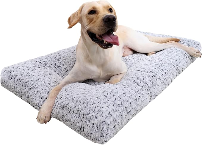 KSIIA Washable Dog Bed Deluxe Plush Dog Crate Pad Comfy Pet Bed Non-Slip Kennel Pad for Large Dogs, 36" x 27", Grey