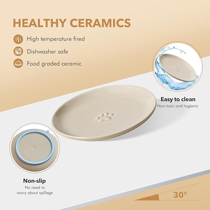 6.1'' Ceramic Wide Cat Dishes, Set of 3 Ceramic Cat Bowls, Indoor Kitten Feeding Wet & Dry Shallow Food Dish Anti Whisker Fatigue(3 Pcs)